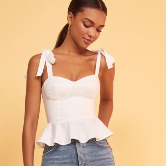 Reformation Kassi White Linen Tie 